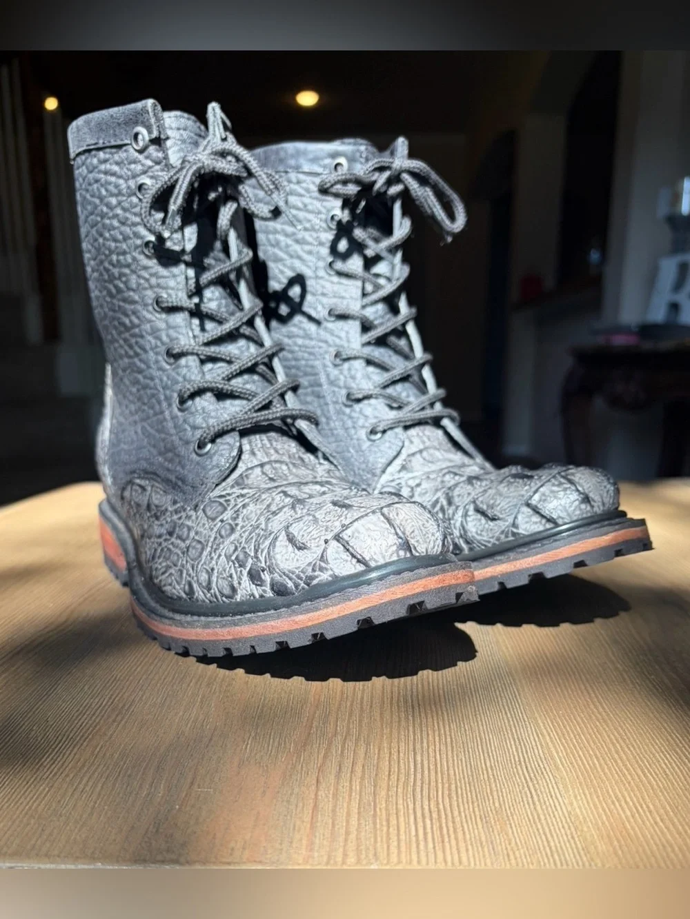 GRAIL Black Caiman Crocodile Packer Boots Mens 7 Fits Womens 9 Unworn)
